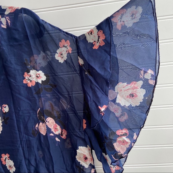 Lola Blue Silk Floral Ruffle Sleeve Tiered Blouse - Picture 5 of 8